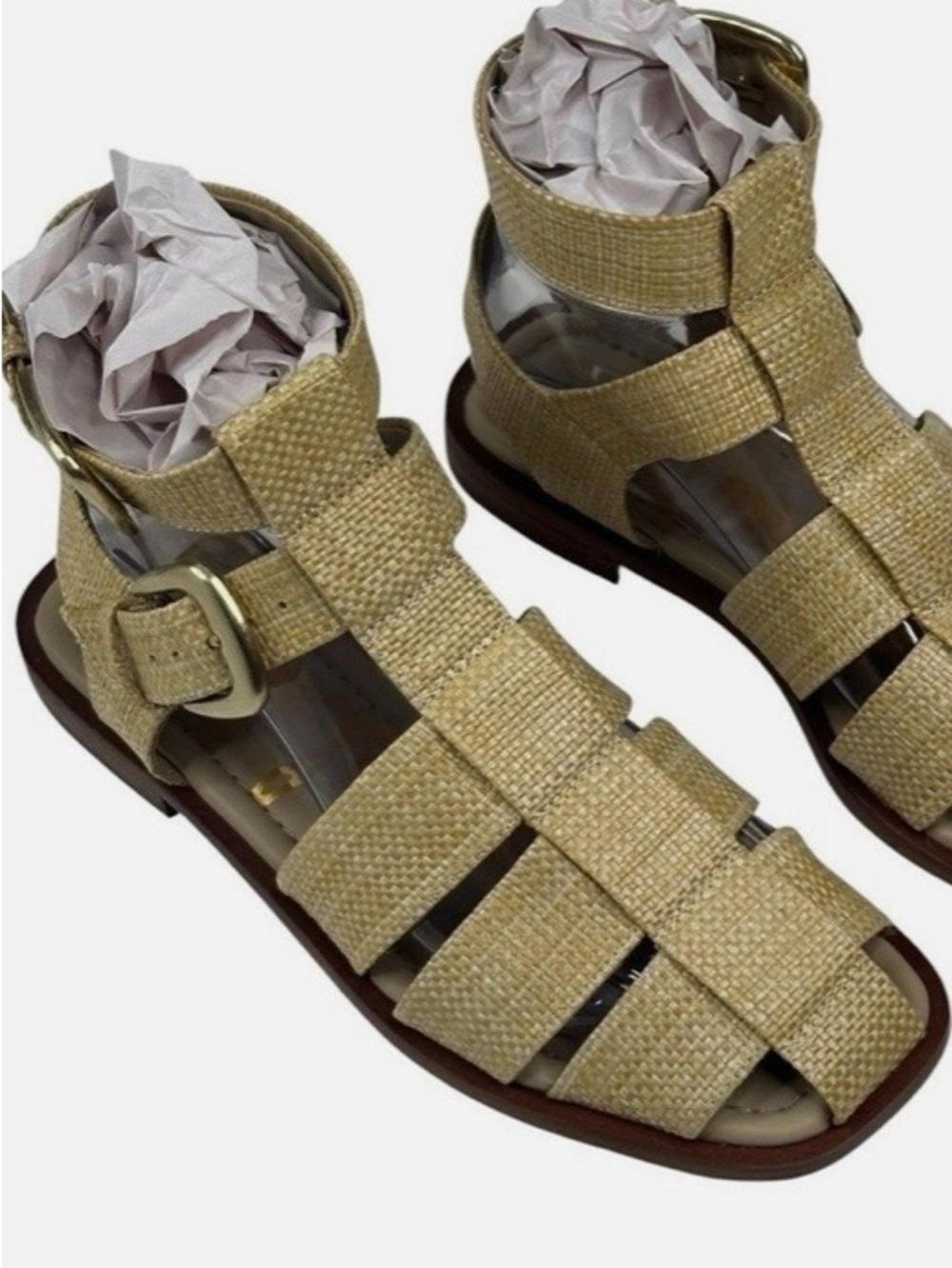 WORN ONCE SAM EDELSN Raffia Woven Gladiator Sandals in Beige 7.5